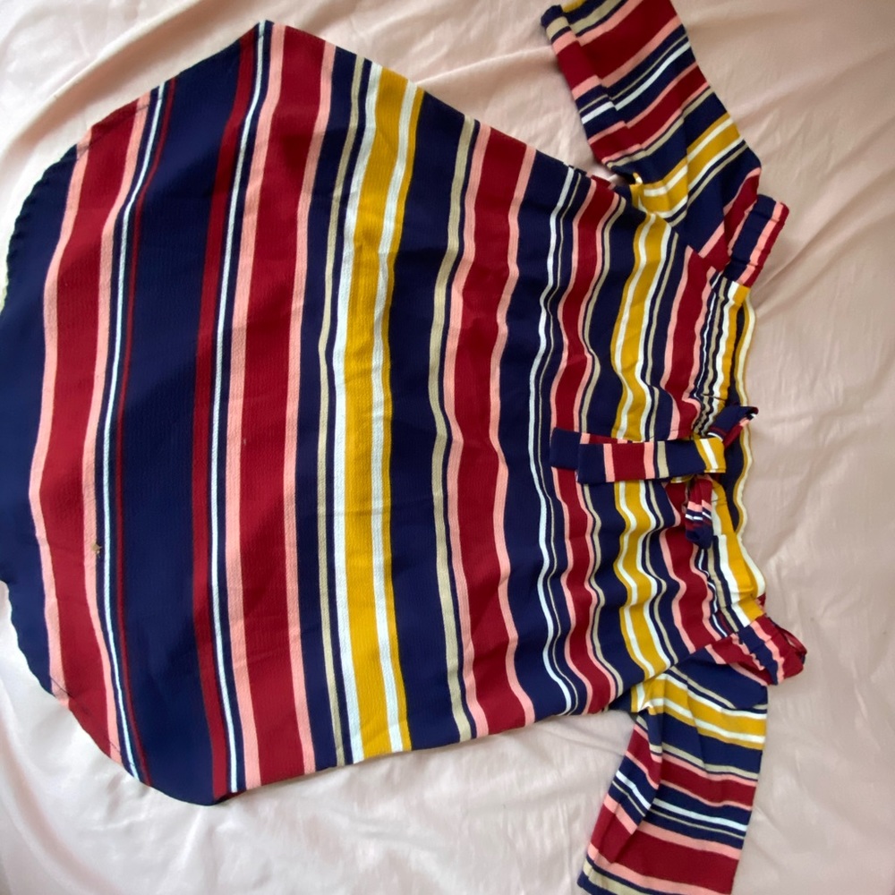 On/off shoulder Striped Blouse